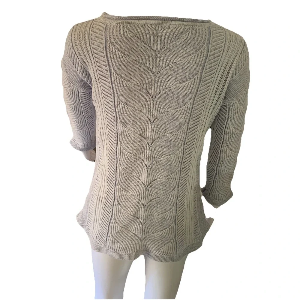 Orvis Sweater light purple Marled Cotton Cable Textured 3/4 Sleeve Lightweight S